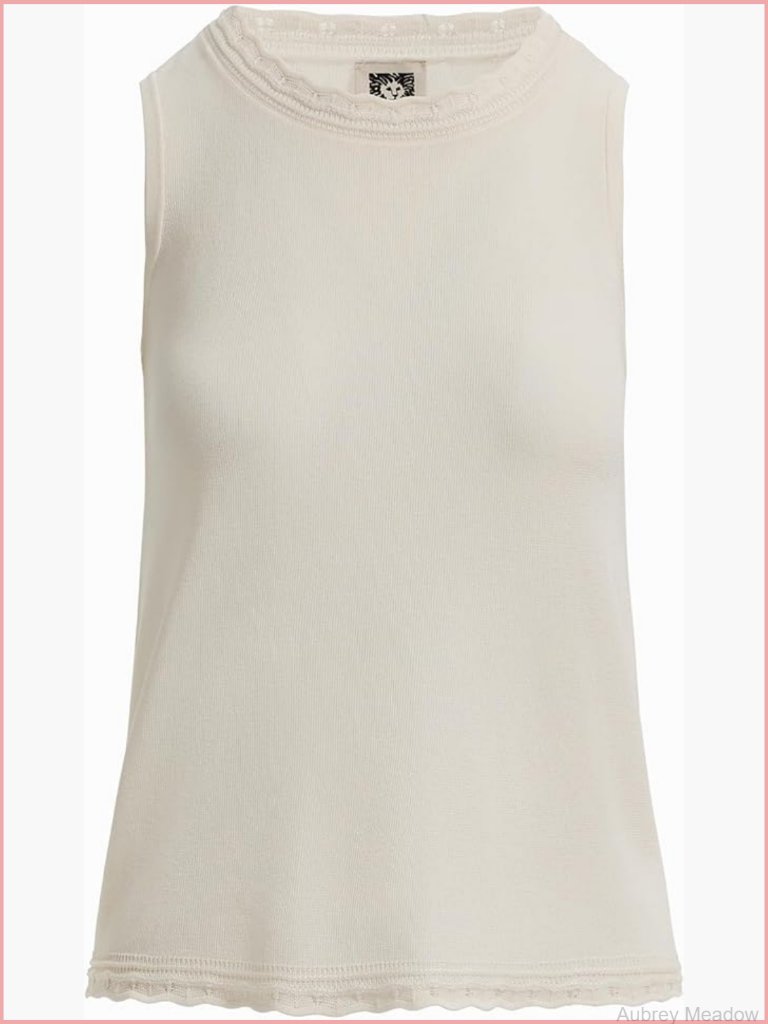 Sleeveless Scallop Trim Tank Sweater - Stretch Knit Pullover